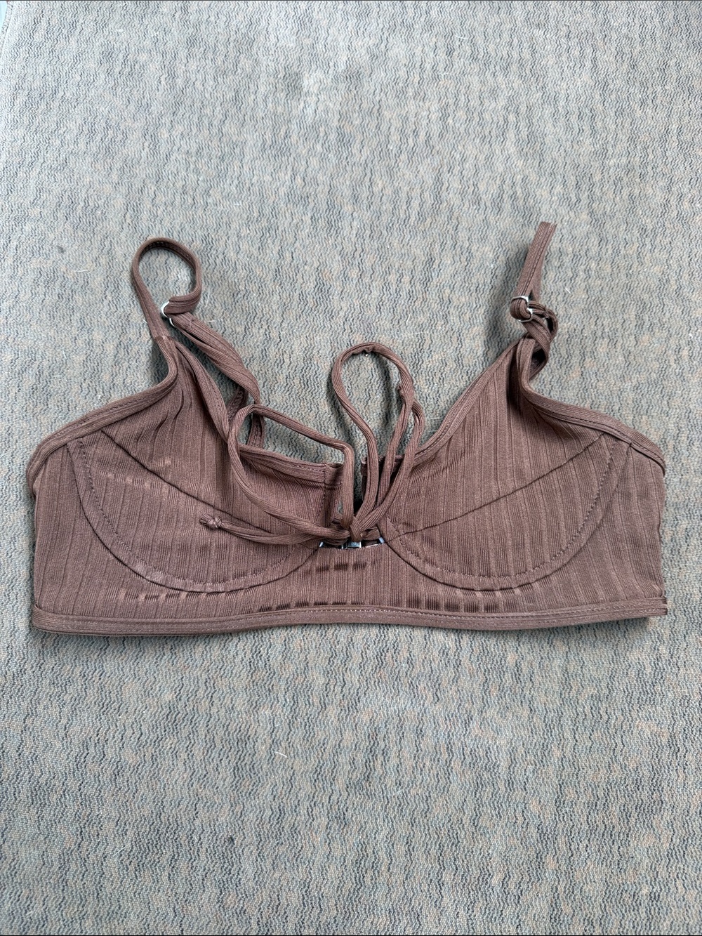 Ribbed Brown Bralette with Adjustable Straps bikini top